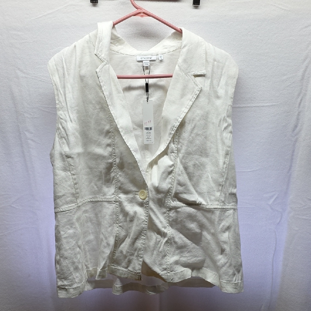Chico's Cream Sleeveless Linen-Blend Blazer Vest